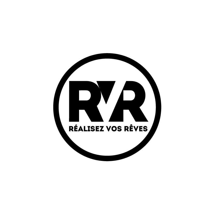Logo RVR, réalisez vos rêves. Monochrome noir sur fond blanc