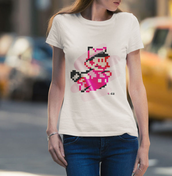 T-shirt Supa Mario Femme - Blanc - Rose_Fuschia