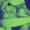 Sneaker customisée avec un dessin manga de style graffiti, couleurs vives. Motifs dynamiques et détails soignés sur chaussure Air Force.